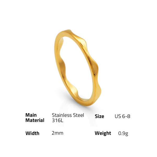 Chris April non tarnish 316L stainless steel  PVD 18k gold plated minimalist crown wavy knuckle finger women ring - Image 6