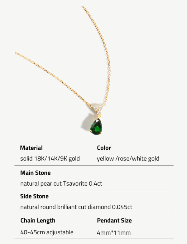 Chris April custom solid gold natural pear cut tsavorite garnet diamond charm pendant necklace - Image 6