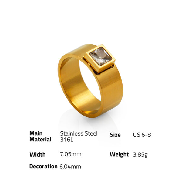 Chris April Vintage 316L stainless steel PVD plated simple princess zircon band signet ring - Image 6