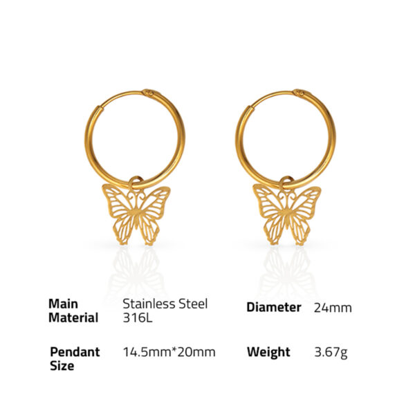 Chris April fashion design 316L Stainless Steel PVD gold plated minimalist butterfly pendant hoop earring for women - Image 6