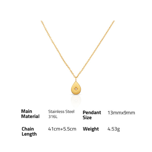 Chris April  fashion gold plated 316L stainless steel  Water drop  pendant necklace with zircon - Image 6