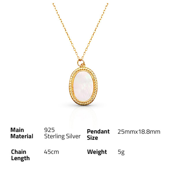 Chris April fashion 925 Sterling silver gold plated oval natural pearl shell pendant necklace - Image 6