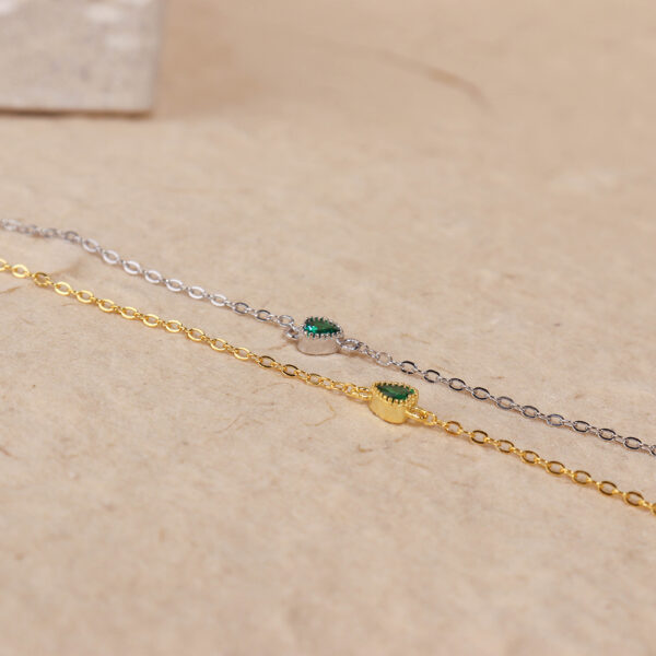 Chris April charm 925 sterling silver gold plated olivine emerald heart pendant bracelet - Image 3