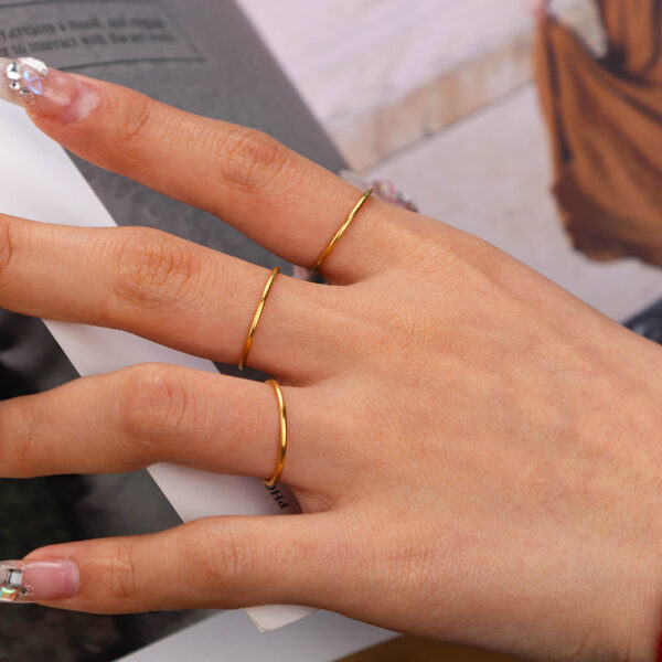 Chris April non tarnish waterproof jewelry stackable thin knuckle rings stainless steel jewelry 18K gold pated - Image 3