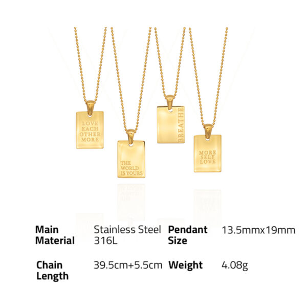 Chris April in stock fashion PVD gold plated 316L stainless steel Proverbs English Square Card Necklace - Image 6