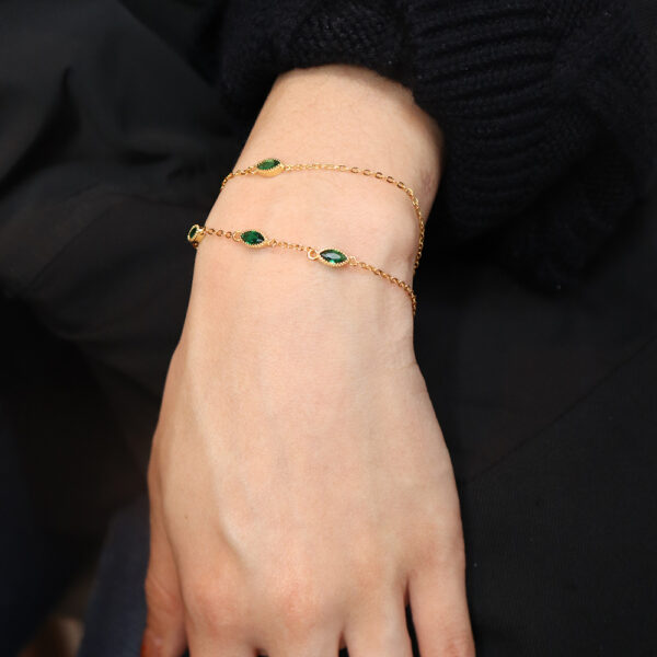 Chris April Latest design gold plated 925 sterling silver manmade marquise olivine and emerald pendant bracelet - Image 3