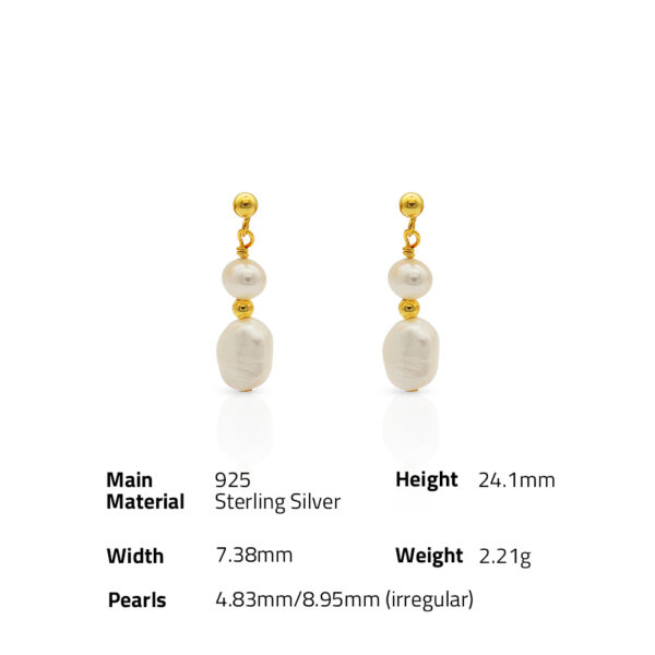 Chris April vintage 925 sterling silver gold plated cultured baroque pearl droop earring - Image 6