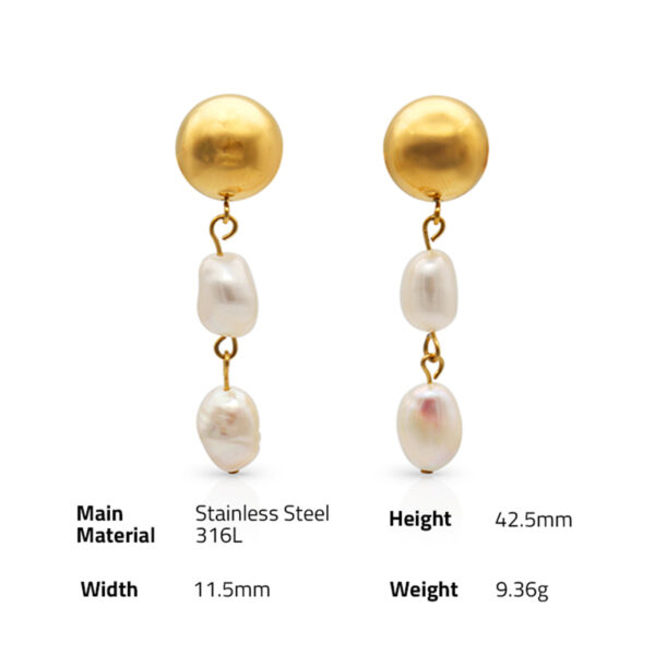 Chris April fashion in stock 316L Stainless Steel PVD gold plated minimalist half ball drop earring with freshwater pearl - Image 6