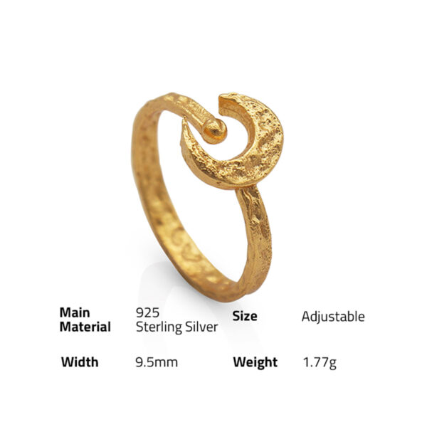 Chris April simple design 925 sterling silver gold plated texture moon shape ring fine jewelry - Image 6