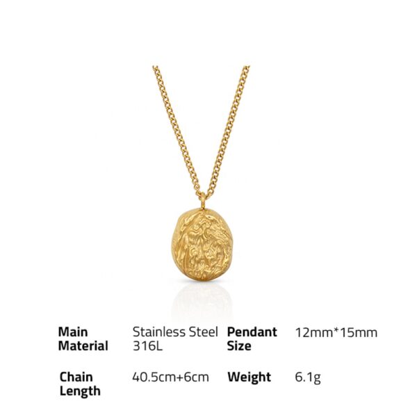 Chris April fashion jewelry 316L stainless steel PVD gold plated hammered bumpy Irregular lines oval pendant necklace - Image 6