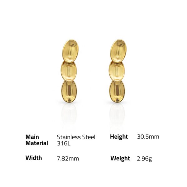 Chris April in stock fashion jewellery 316L stainless steel PVD gold plated non-tarnish Oval flake drop earrings - Image 6