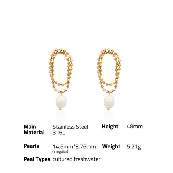 Chris April fashion jewelry 316L stainless steel PVD gold plated real baroque pearls beads chain earrings - Image 6