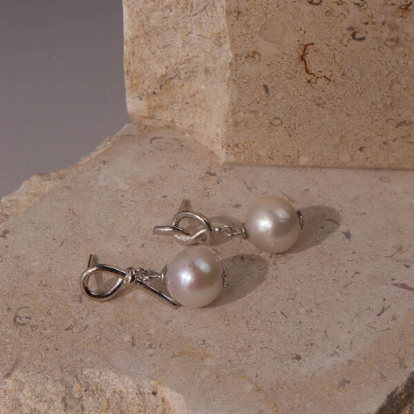 Chris April in stock 925 sterling silver 18k gold plated Custom vermeil cultured barque pearls knots drop earrings jewelry - Image 5