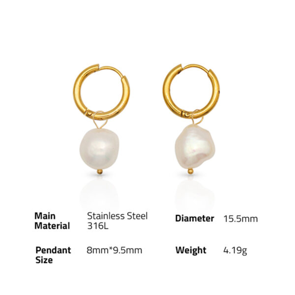 Chris April in stock 316L Stainless Steel PVD gold plated minimalist freshwater pearl hoop earring - Image 6