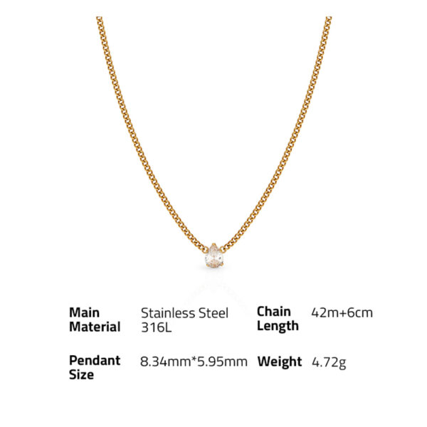 Chris April 316L stainless steel PVD plated charm pear cut zircon drop pendant curb chain necklace - Image 6