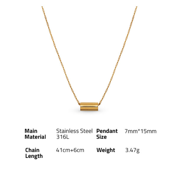 Chris April non-tarnish fashion jewelry PVD gold plated 316L Stainless Steel glossy tube pendant Necklace - Image 6