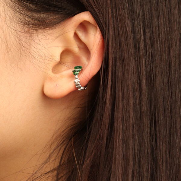 Chris April 925 sterling silver minimalist enamel organic malachite effect ear cuff earrings - Image 5