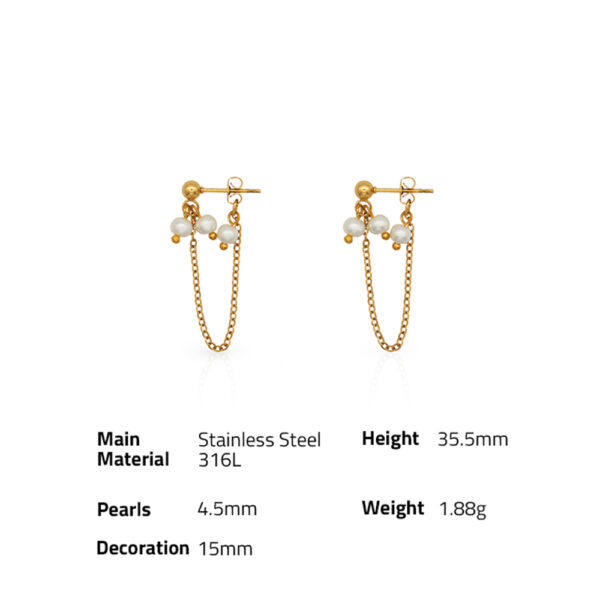 Chris April non-tarnish PVD gold plated 316L stainless steel simple freshwater pearls chain earrings - Image 6