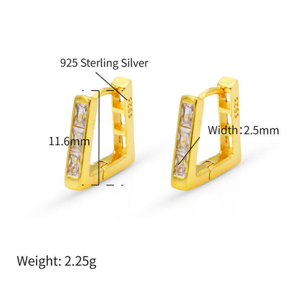 Chris April gold plate 925 sterling silver trapezoid retangular zircons huggie hoops earring - Image 5