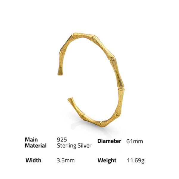 Chris April In stock  trendy 925 sterling silver bamboo gold plated bangle bracelet jewelry - Image 6