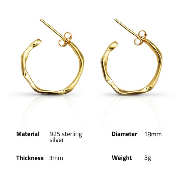 Chril April trendy 925 sterling silver 18k gold plated rock texture irregular Geometric rotation minimalist hoop earrings - Image 6