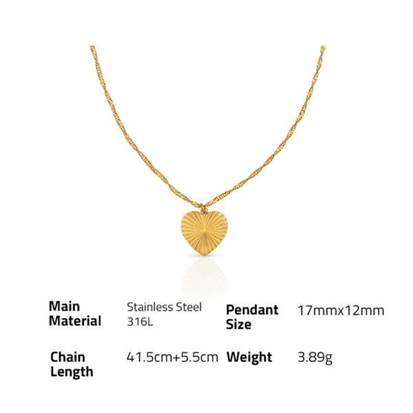 Chris April retro simple 316L stainless steel gold plated singapore chain heart pendant necklace - Image 6