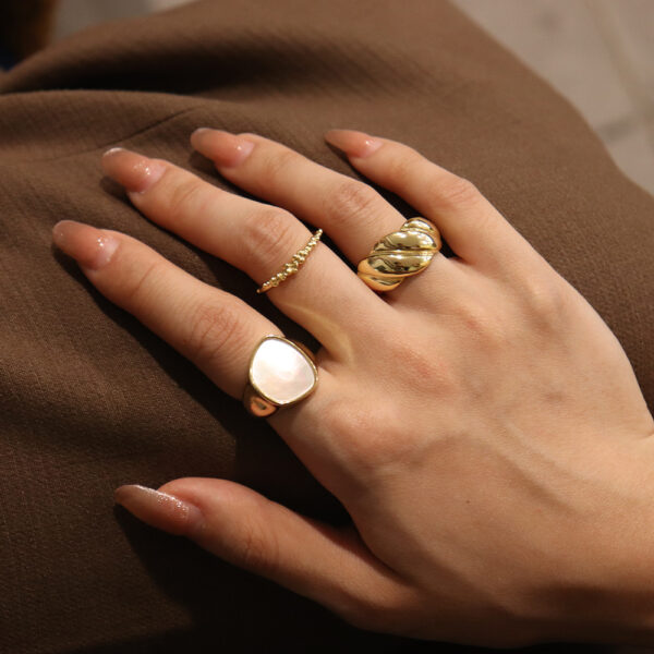 Chris April minimalist 925 sterling silver gold plated custom vermeil shell stone open jewelry ring - Image 3