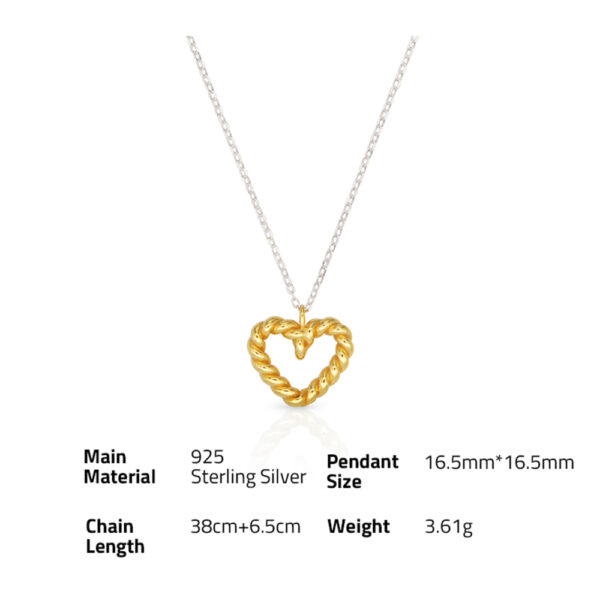 Chris April fine jewelry 925 sterling silver gold plated Romantic style Twisting rope Love Heart pendant necklace - Image 6