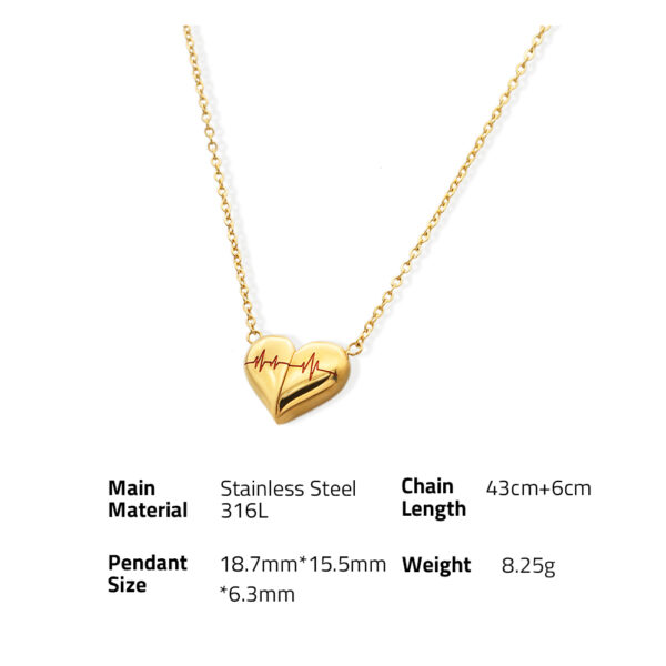 Chris April Non tarnish fashionable PVD plated 316L stainless steel detachable magnet cardiogram heart pendant necklace - Image 6