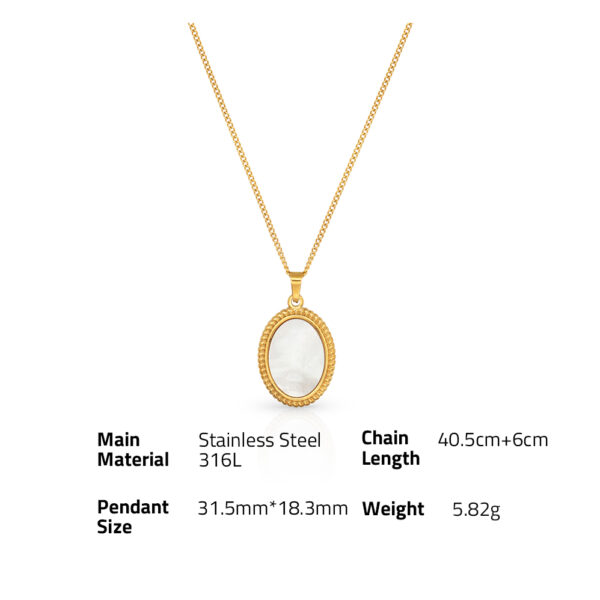 Chris April non tarnish  PVD plated 316L stainless steel natural sea shell oval rope edge pendant necklace - Image 6