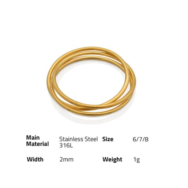 Chris April in stock fashion jewelry PVD gold plated 316L stainless steel minimalist triplet finger ring for women - Image 6