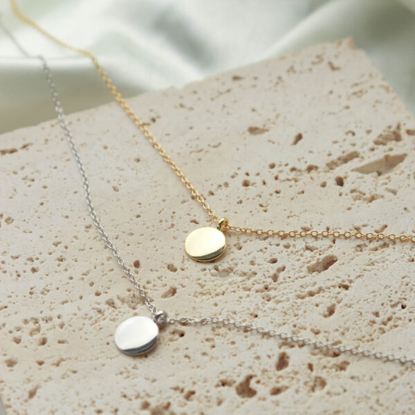 Chris April fine jewelry 925 sterling silver gold plated Minimalist custom vermeil disc pendant necklace - Image 5