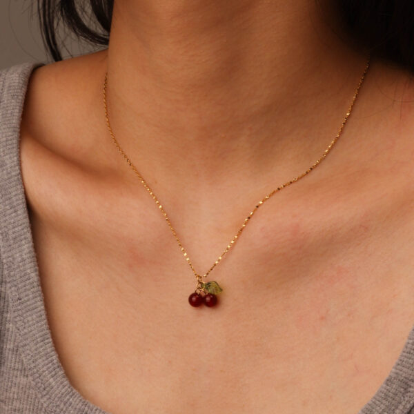 Chris April 316L stainless steel 18k PVD gold plated natural gems carnelian stones cherry pendant necklaces - Image 5