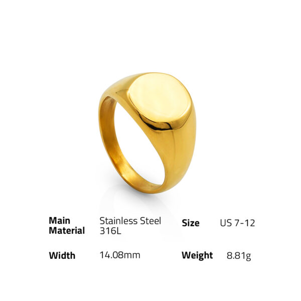 Chris April custom 316L stainless steel PVD gold plated engravable logo signet men plain men finger ring - Image 6