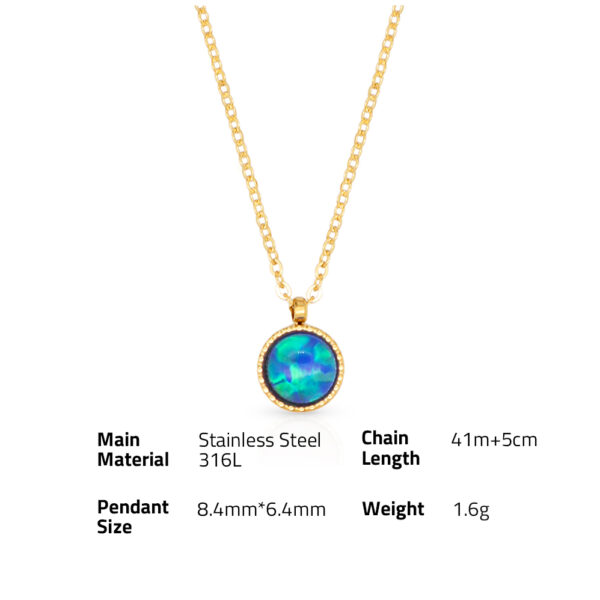 Chris April minimalist 316L stainless steel PVD gold plated opal pendant bejeweled charm necklace - Image 6