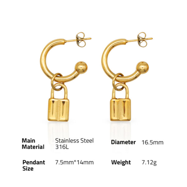 Chris April in stock fashion 316L Stainless Steel PVD gold plated minimalist lock hoop earring jewelry - Image 6