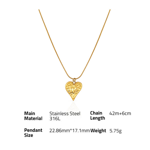 Chris April vintage Stainless steel PVD plated organic texture bumpy heart pendant snake chain necklace - Image 6