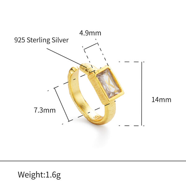 Chris April 925 sterling silver gold plated rectangle zircon texture brushed satin finishing ear cuff earring - Image 6