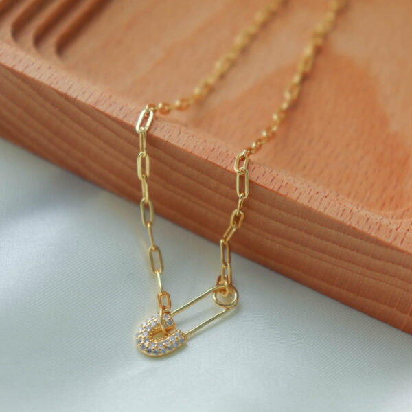 Chris April in stock fine jewelry 925 Sterling silver gold plated Pin pendant necklace with chunky linked chain - Image 4