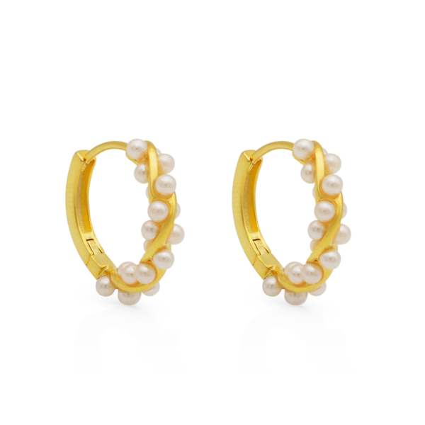 Chris April gold plate 925 sterling silver pearls beads hoops earring - Image 6