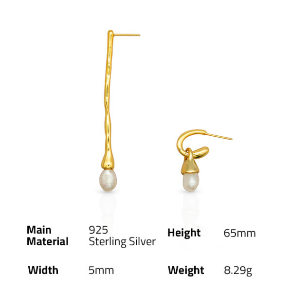 Chris April 925 silver 18k gold plated minimalist asymmetrical freshwater baroque pearl korean drop earrings jewelry set - Image 6