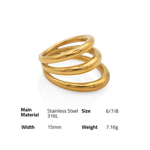 Chris Apri fashion jewelry in stock 316L stainless steel PVD gold plated exaggeration finger ring for women - Image 6