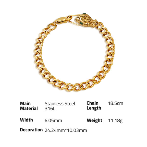 Chris April fashion jewelry PVD gold plated 316L stainless steel snake charm cuban chain Bracelet - Image 6