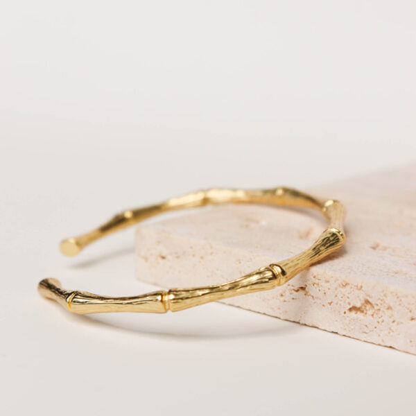 Chris April In stock  trendy 925 sterling silver bamboo gold plated bangle bracelet jewelry - Image 4