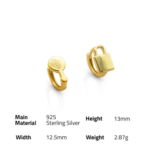 Chris April wholesale 925 sterling silver gold plated Simple asymmetrical lock key earring - Image 6