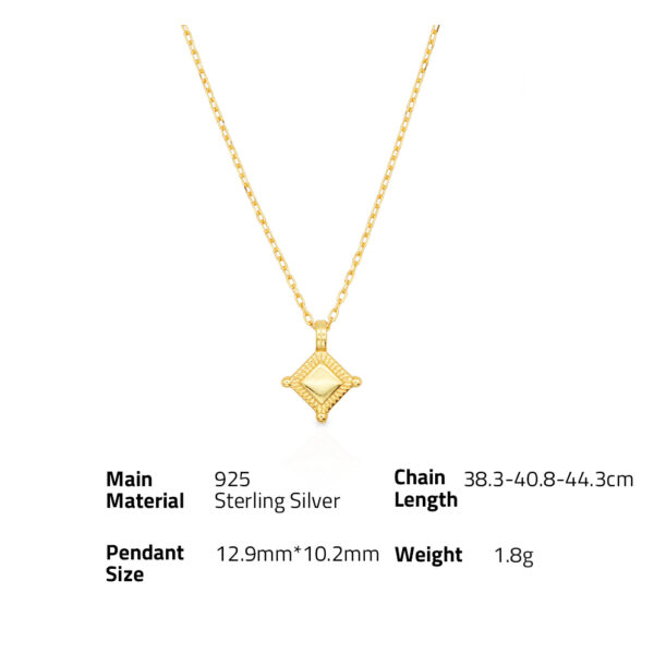 Chris April Fine jewelry 18k gold plated 925 sterling silver simple mirror double sided rhombus pendant charm necklaces - Image 6