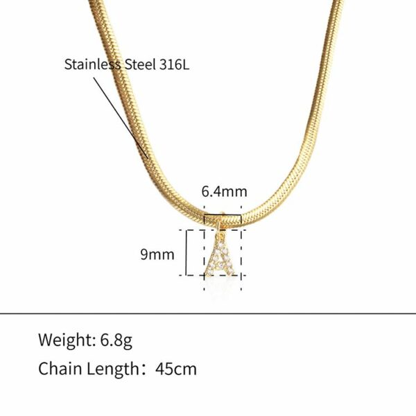 Chris April 316L gold plated 3mm herringbone inital necklace stainless steel 26 letter pendant alphabet necklace - Image 6