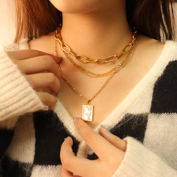 Chris April New arrivals autumn and winter 316l stainless steel gold plated sweater chain  mosaic shell pendant necklace - Image 3