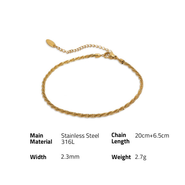 Chris April fashion jewelry 316L stainless steel 18k PVD gold plated basic minimalistic shiny twinkling chain anklet - Image 6