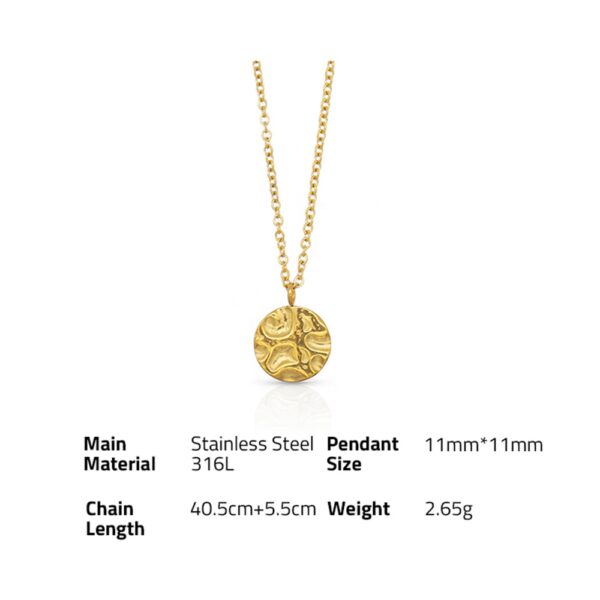 Chris April in stock fashion jewelry PVD gold plated 316L stainless steel Manual hammer surface round Pendant necklace - Image 6